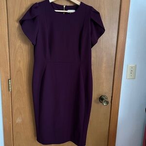 Calvin Klein Women's Dark Purple Tulip-Sleeve Knee-Length Dress 14